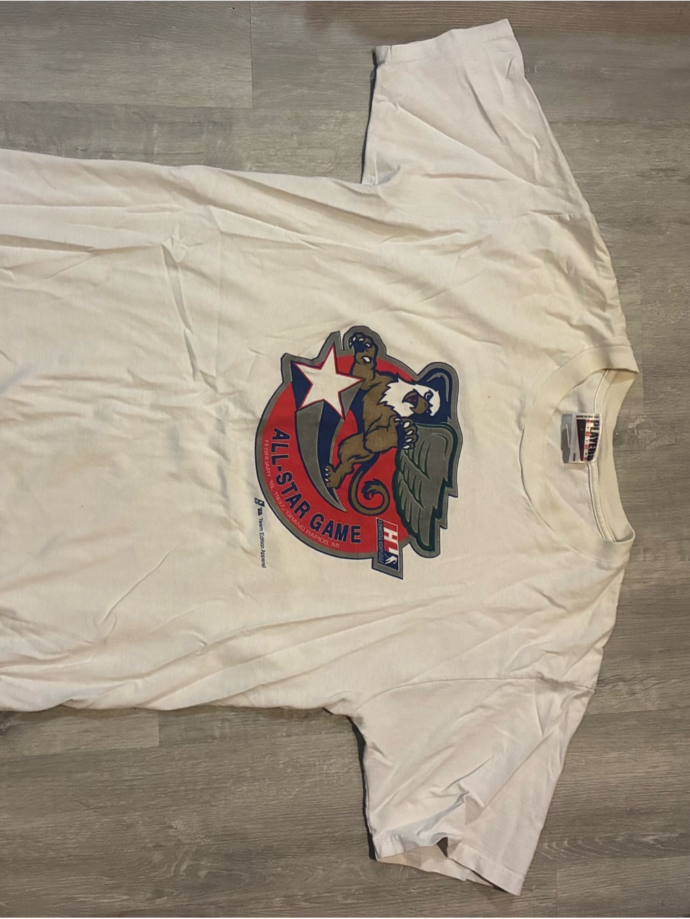Eddie Bauer White Tee with Black & Red Tag Graphic